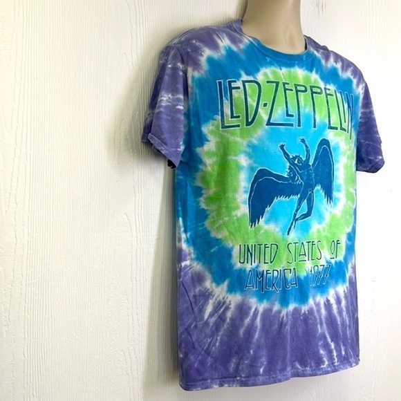 Liquid Blue - Led Zeppelin United States Of America 1977 Tye Dye Graphic Tee Med - Picture 4 of 8
